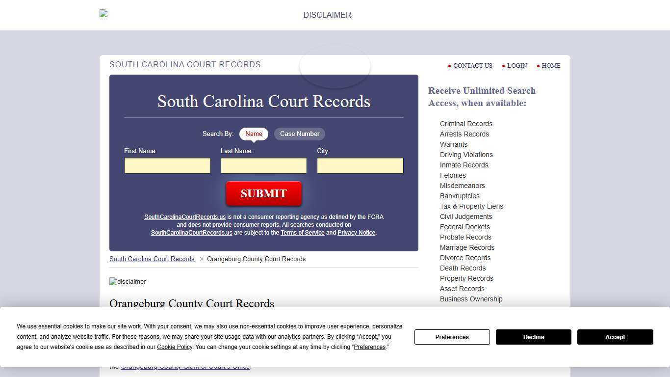 Orangeburg County Court Records SouthCarolinaCourtRecords.us