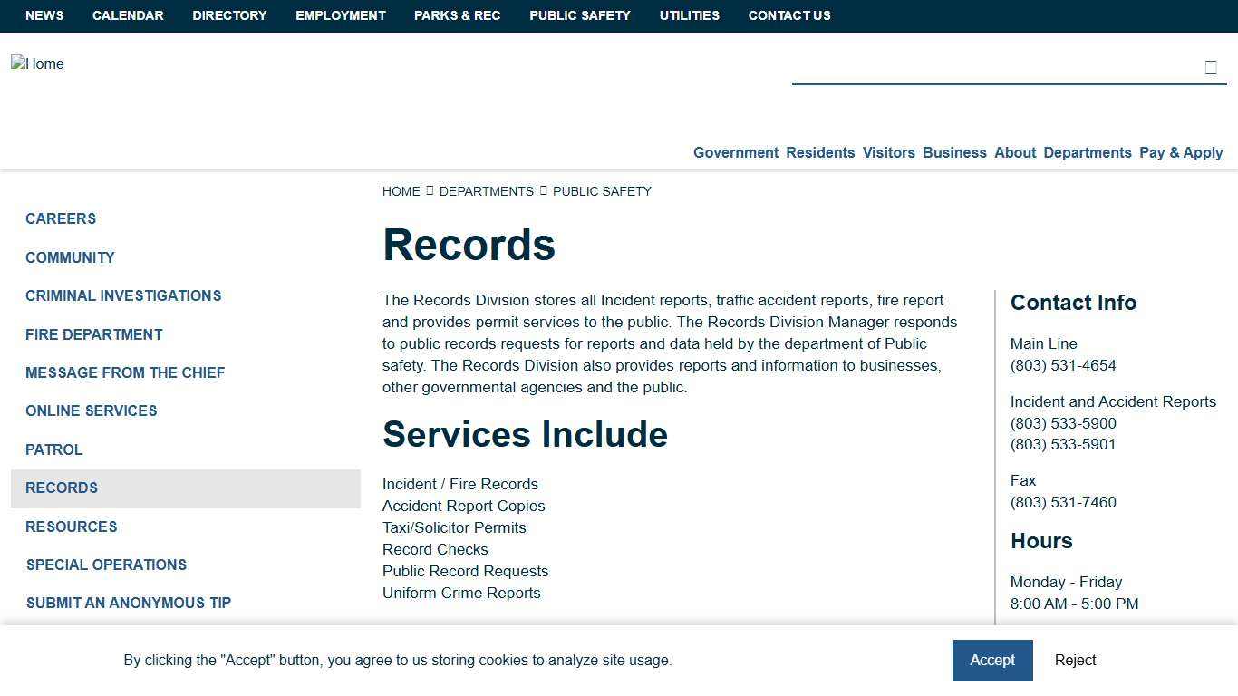 Records City of Orangeburg, SC