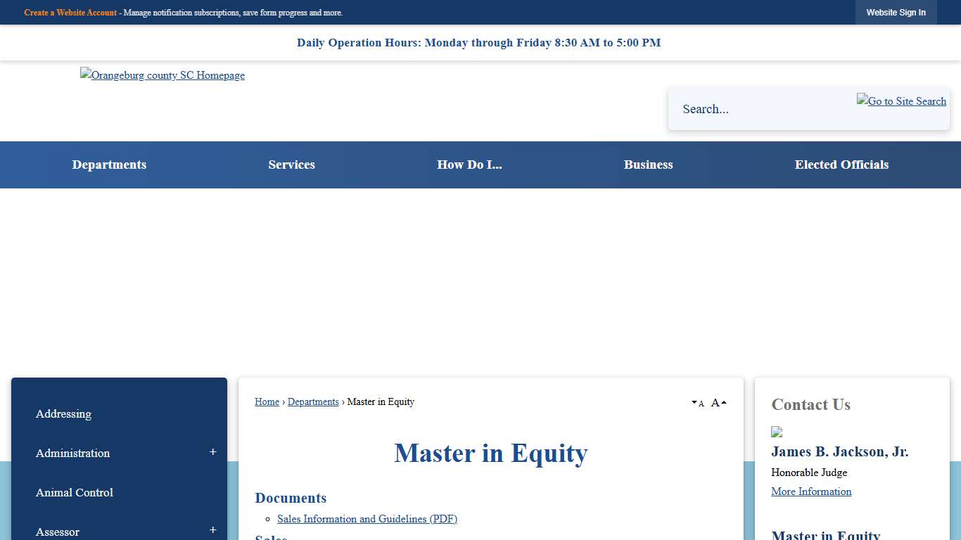 Master in Equity Orangeburg County, SC